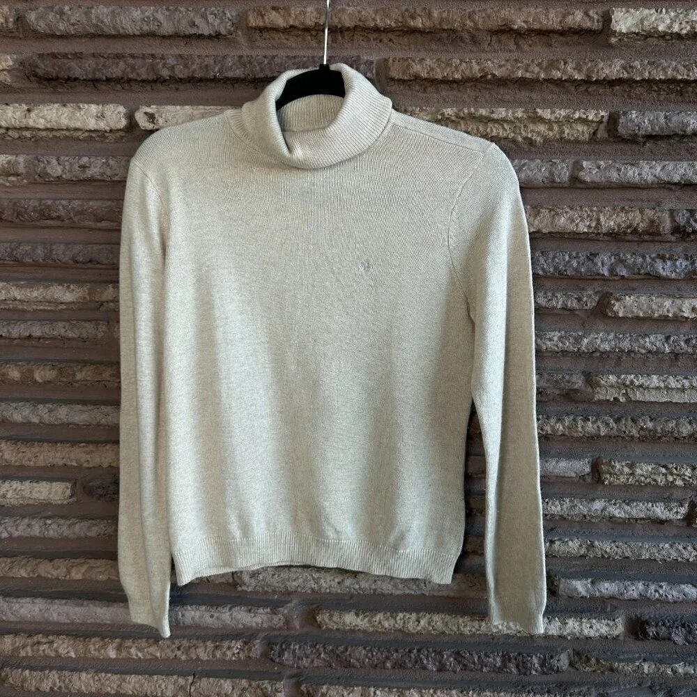 Lauren Ralph Lauren Tan Silk Cashmere Blend Turtleneck Sweater Size Small